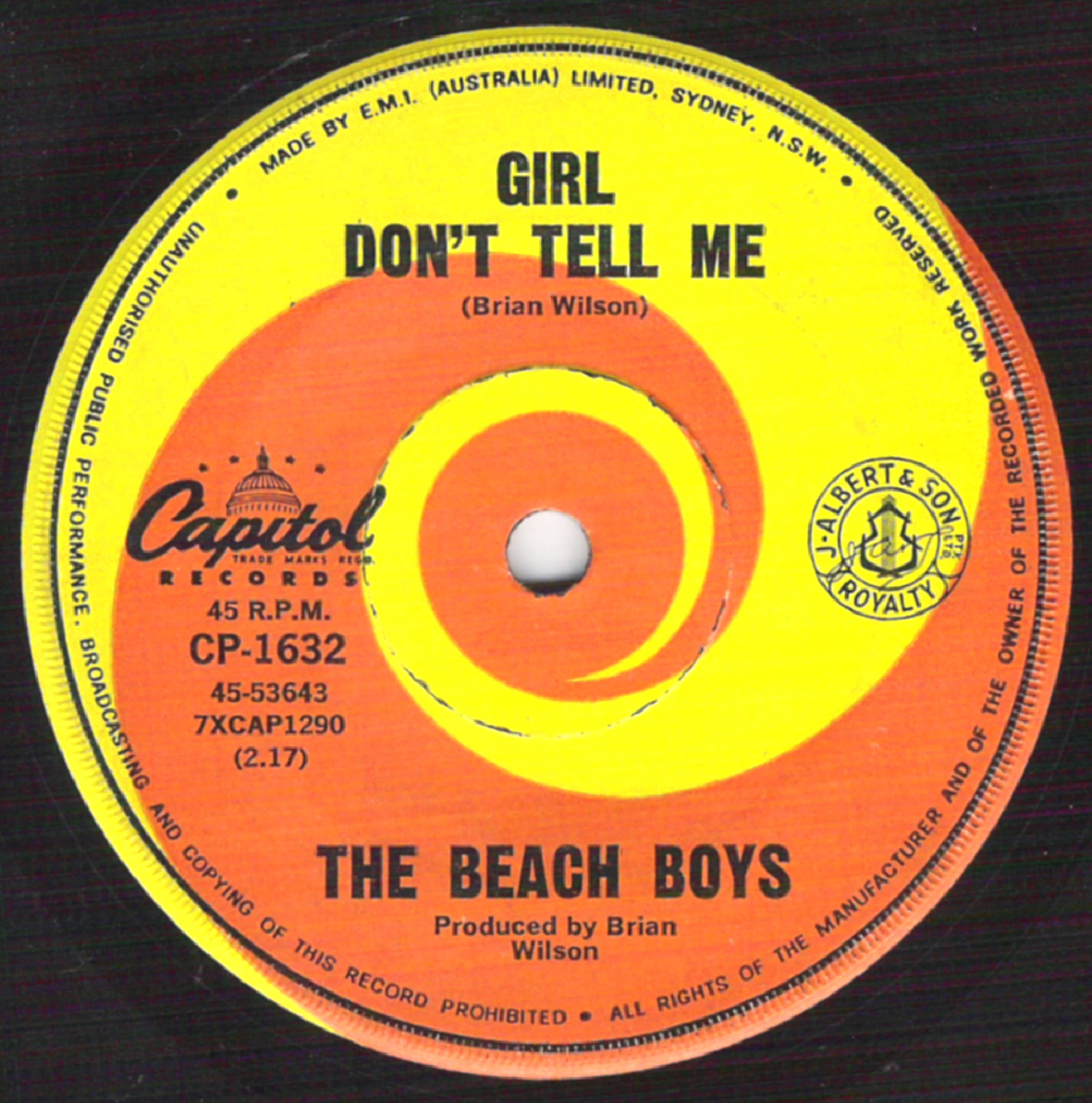 Beach Boys on 45 - Australia - Capitol swirl label 1968-1969